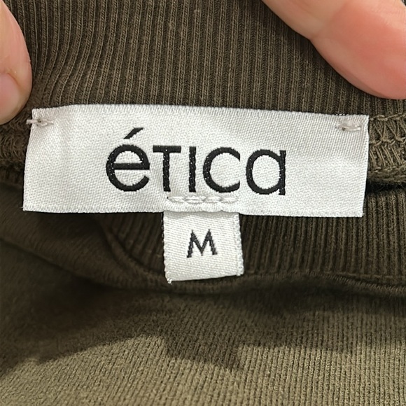 ÉTICA Isabelle Puff Sleeve French Terry Knee Length Dress in Olive Green - M - Picture 9 of 10